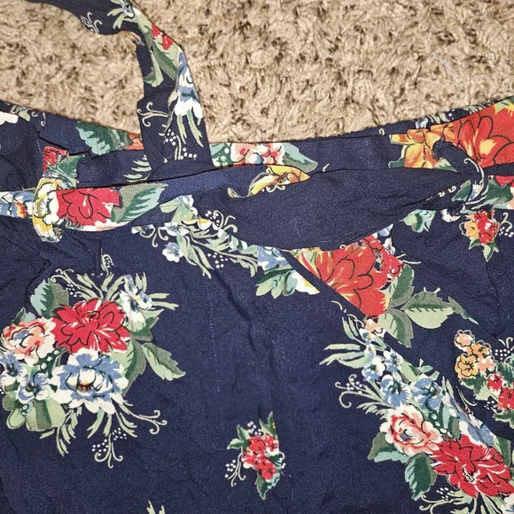 Angie Navy Floral Paperbag Waist Women's Shorts - Picture 10 of 11